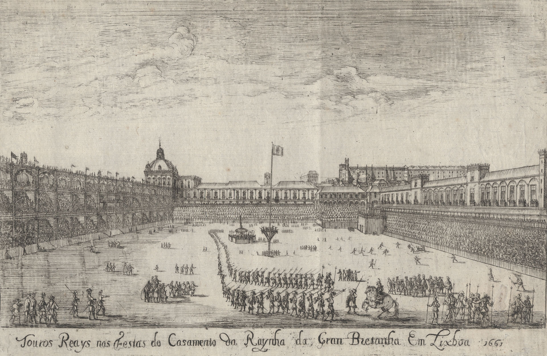 História Tauradas Terreiro Paço Lisboa, por Dirk Stoop (1661)